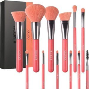 Docolor  Makeup Brushes 10 Piece Neon Peach Makeup Synthetic Hair Brush Set